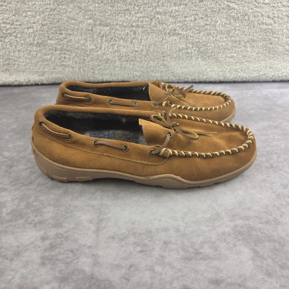 Clarks Bruno Mens Tan Suede Moccasin Slippers Plaid Lined 22SH-011 Size 10M
